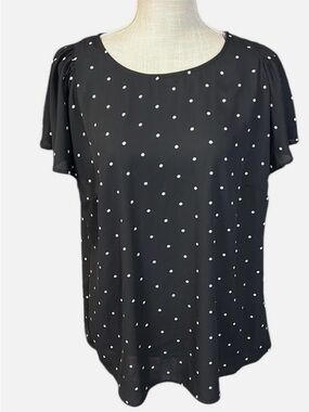 CeCe Black Blouse with White Polka Dots